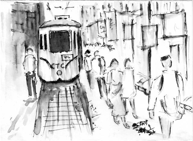 kolkata tram-pen-sketch