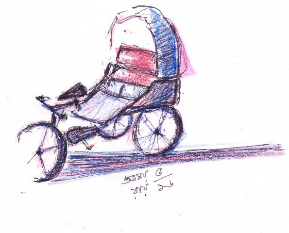 colored pencil sketch of a rickshaw