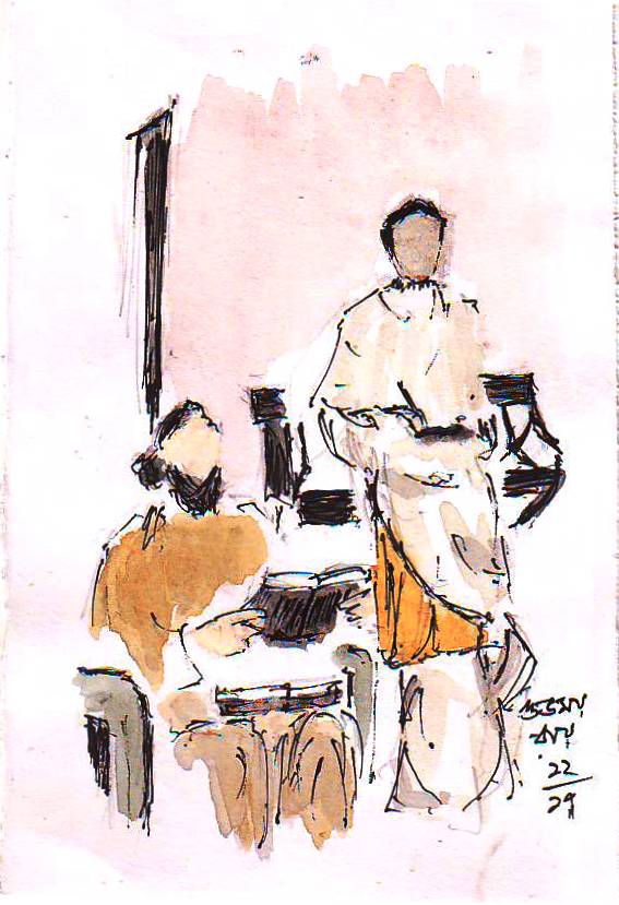 line and wash sketch -tagore-amiya-chakravarty