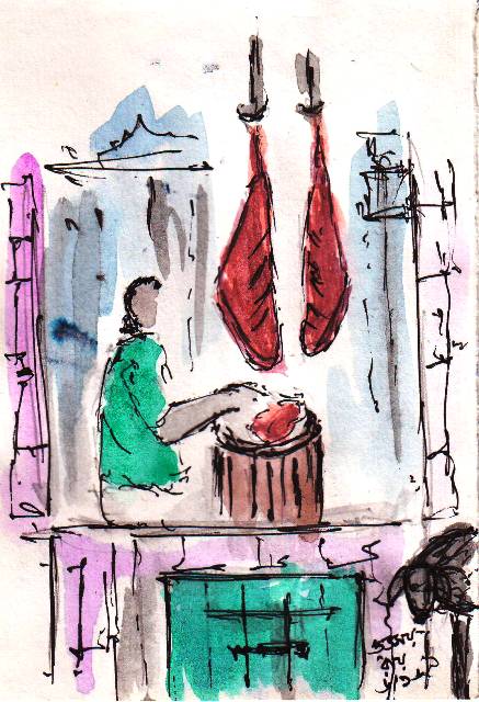 meat shop calcutta kolkata sketch