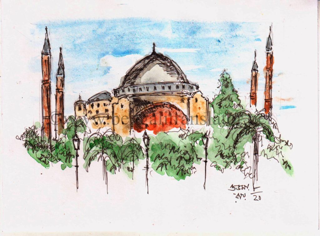 drawing of hagia sophia in water colour