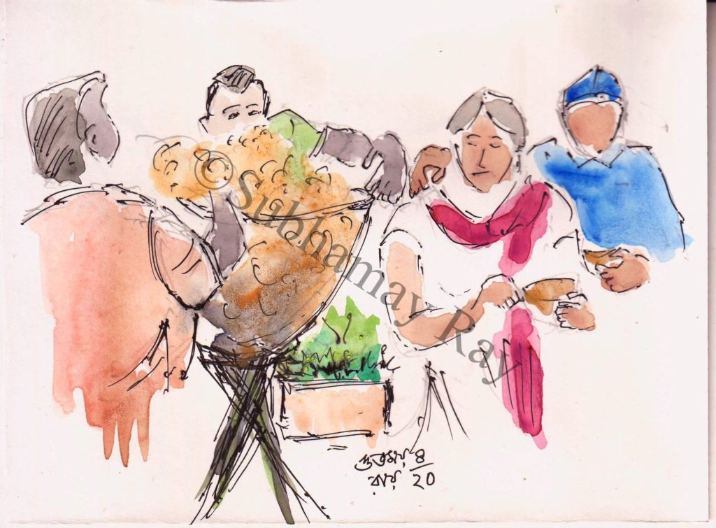panipuri seller line and wash sketch
