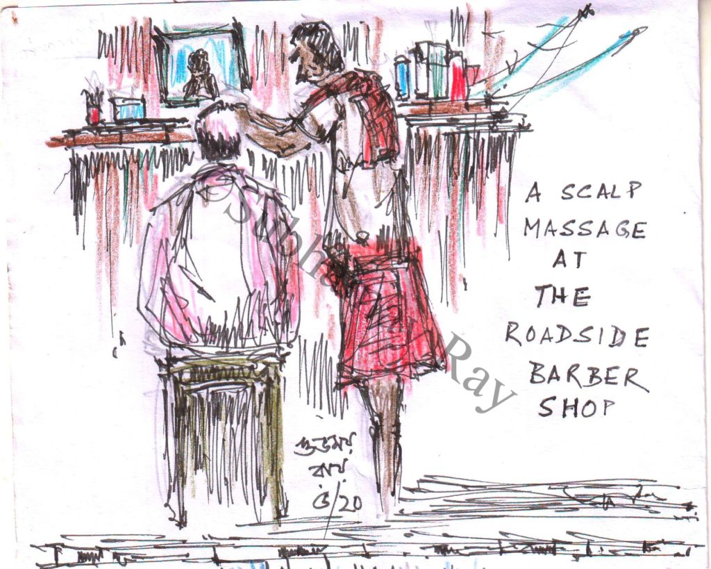 sketch of roadside barber shop