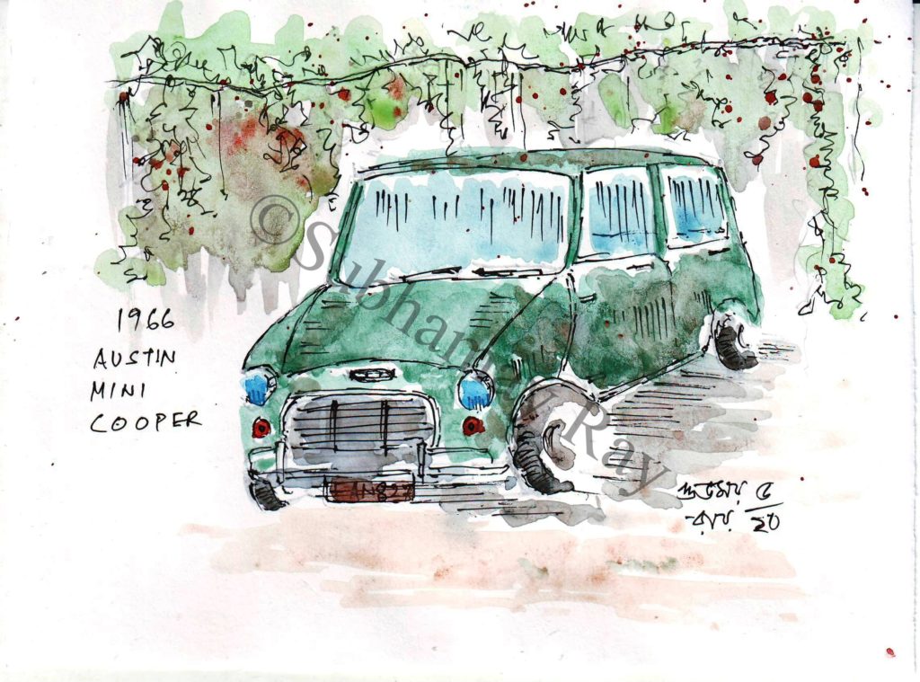 line and wash sketch of an old car