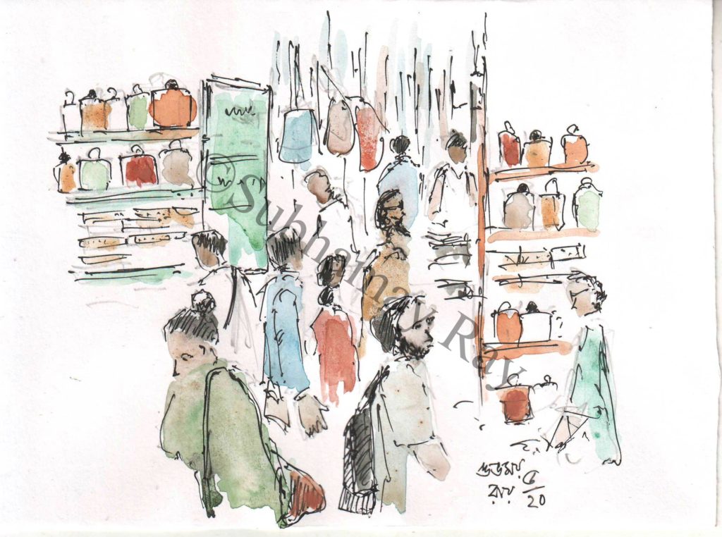 urban sketching line and wash