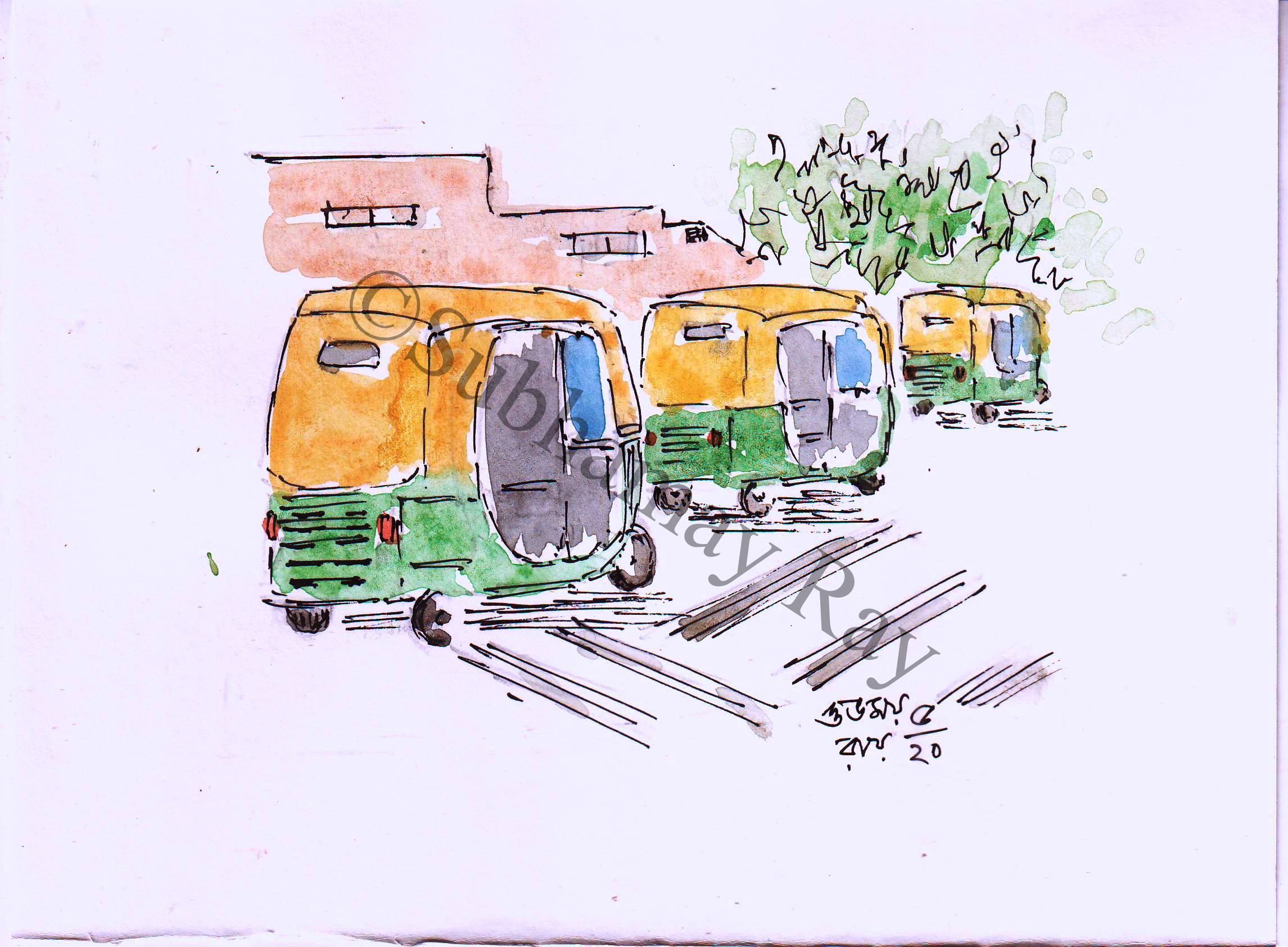 Waiting for passengers | Line and Wash