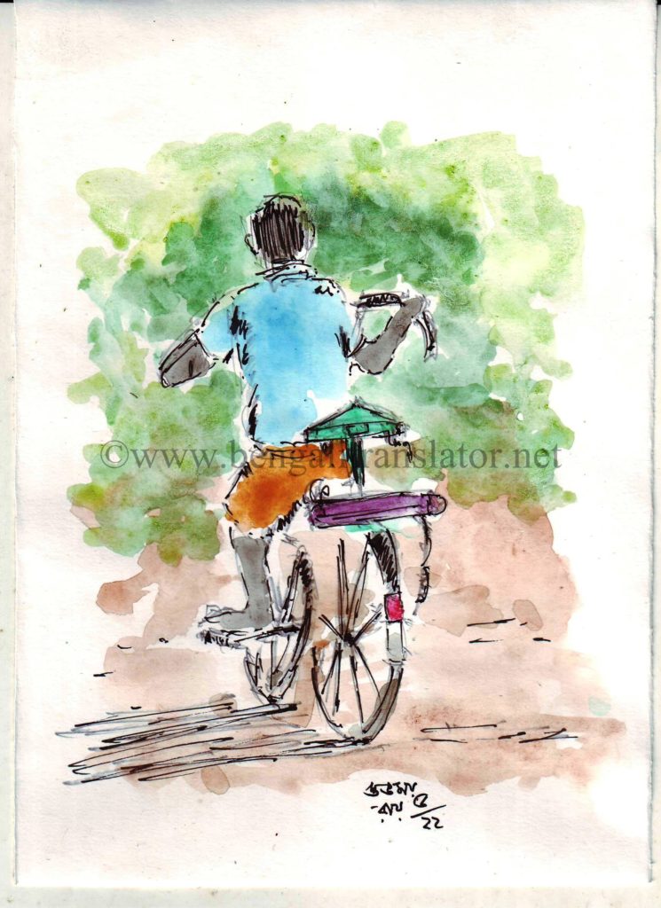 sketch of a boy with a bike