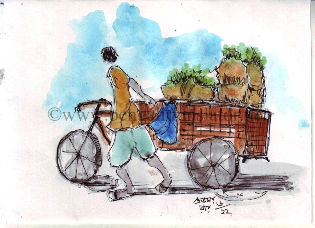 sketch of a vegetable-seller and his cycle van